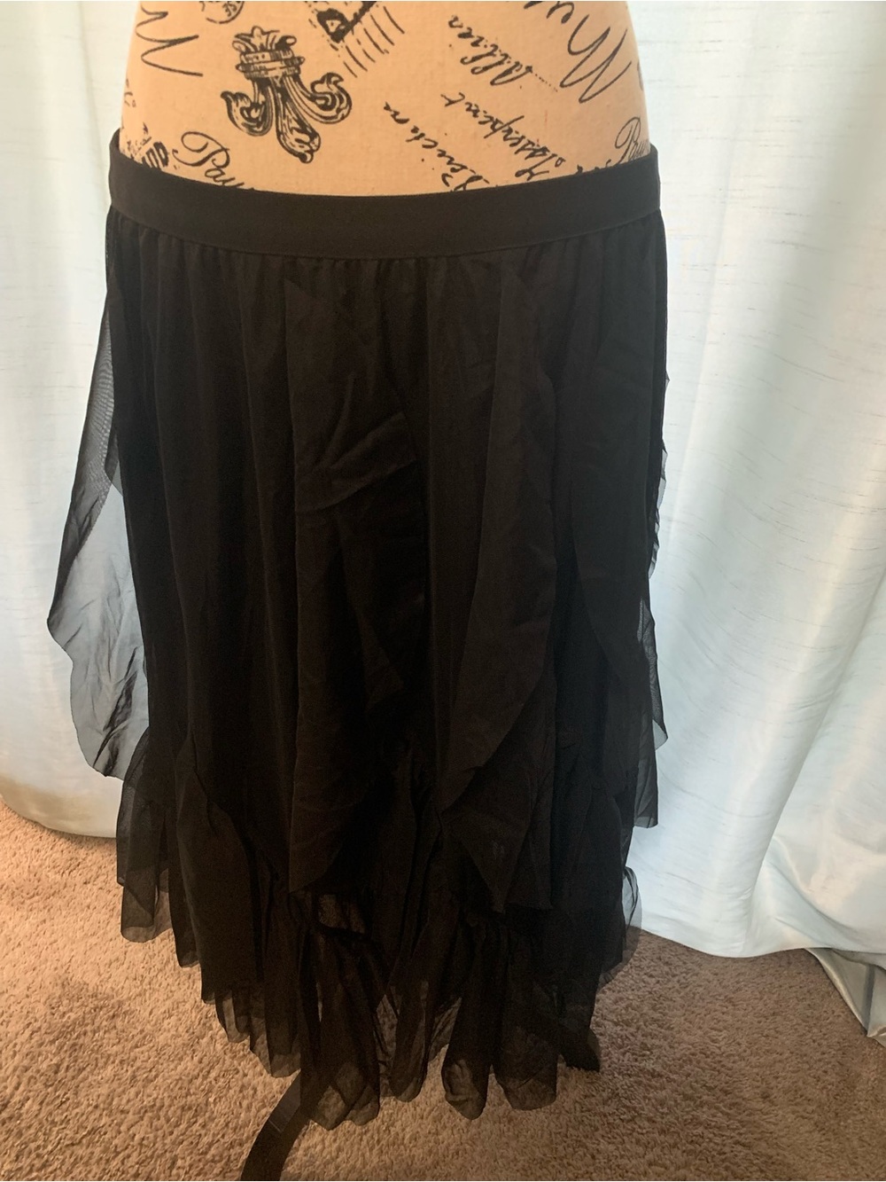 Black Layered Chiffon Midi Skirt